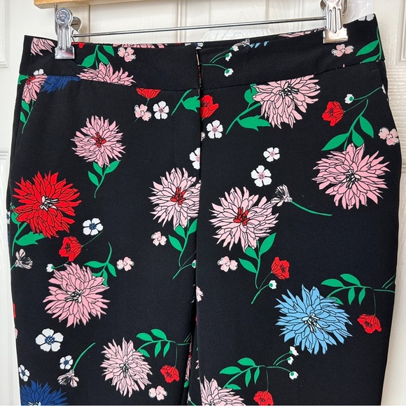CYNTHIA ROWLEY Floral Ankle Cropped Pants Black Crop Zinnia Red Blue Pink Slim - Picture 3 of 10
